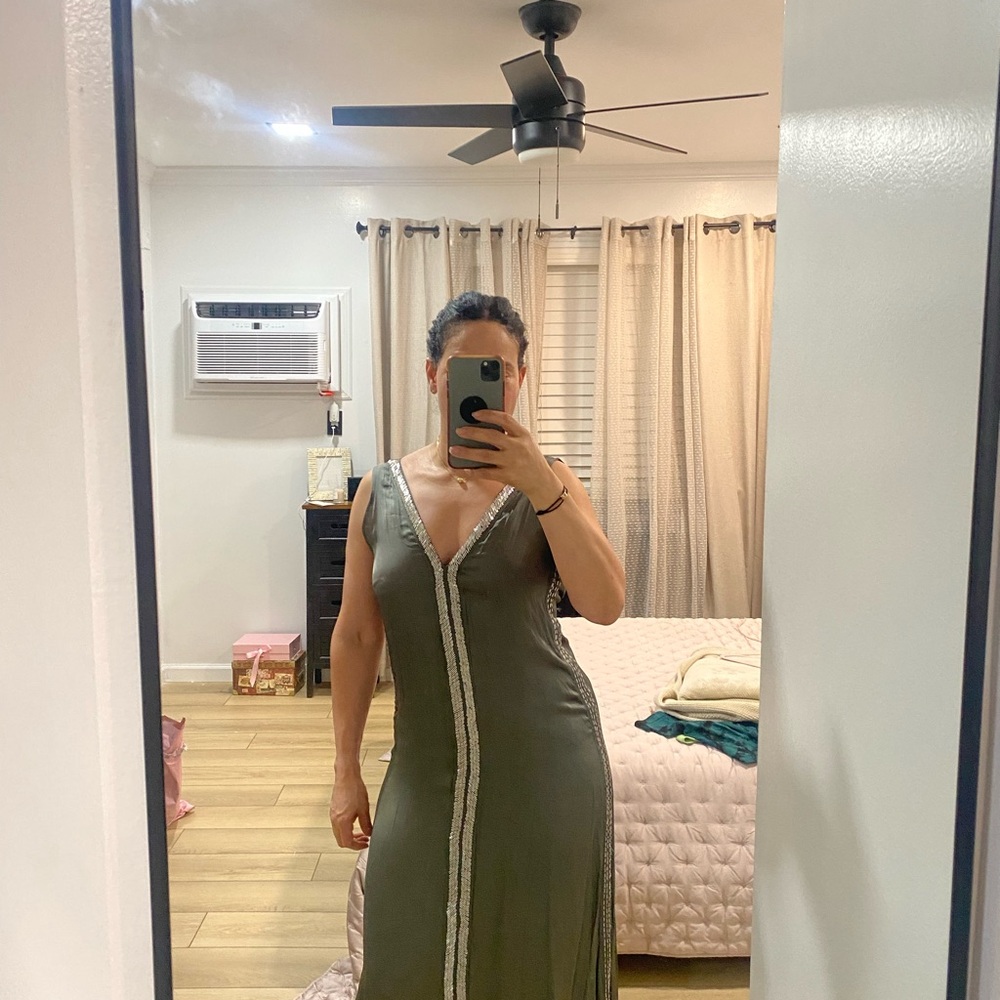 Zara Green Sleeveless Plunge Neck Maxi Sundress